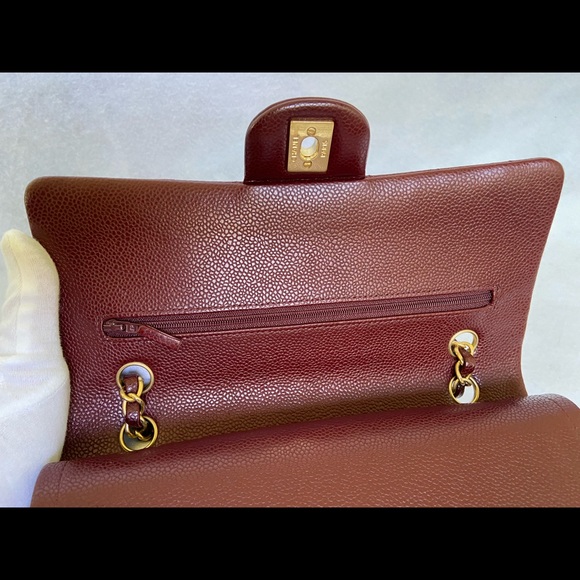 SOLD 15B CHANEL Classic Medium Double Flap Burgundy Caviar Brush Matte Gold HWR - Picture 11 of 16